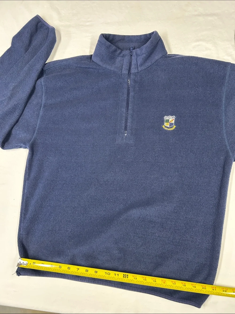 Vintage 90s Nautica Fleece Quarter Zip Pullover Sweatshirt Navy Crest